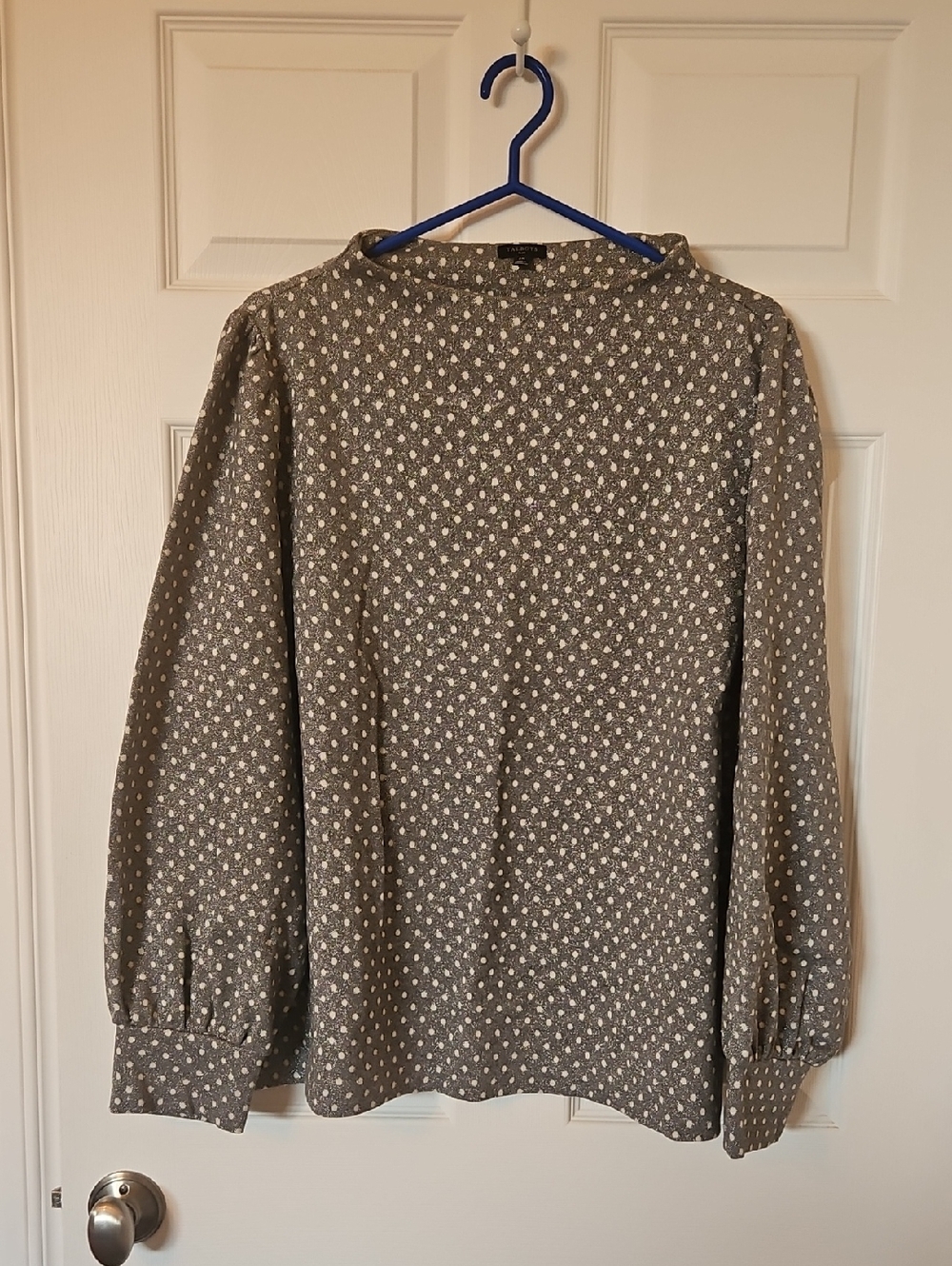 Talbots Gray Floral Print Long-Sleeve Blouse
